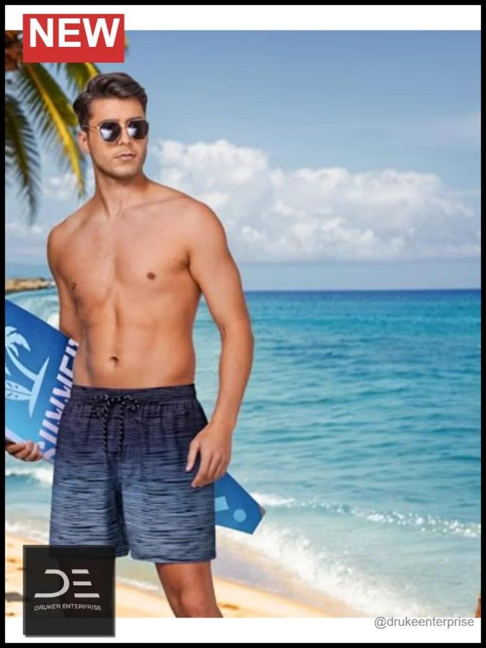 Mens Swim Trunks with Mesh Liner Drawstring Quick Dry Stretch Lined Pockets